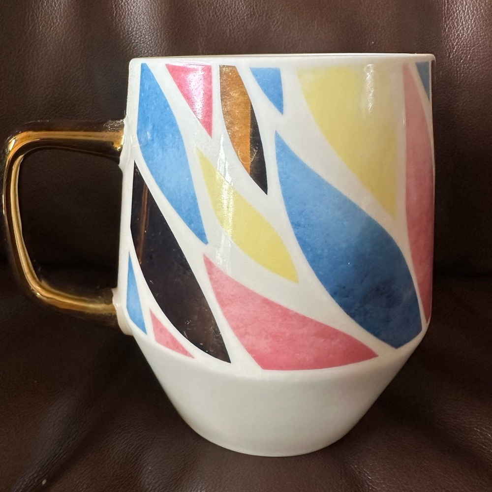 Colorful ceramic mug with gold handle. Hand wash only. Microwave safe. - Picture 2 of 7